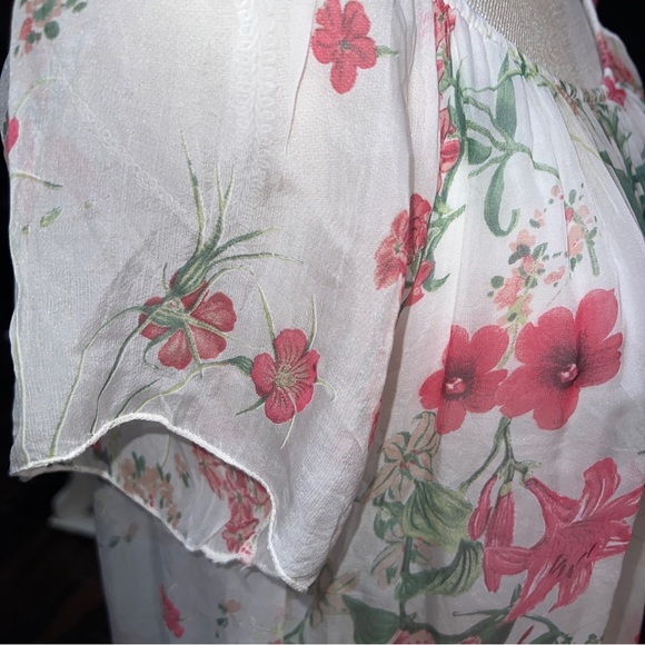 Luisa Ricci Italy 100% Silk Ivory Floral Sheer Off Shoulder Blouse Top S - Picture 7 of 12